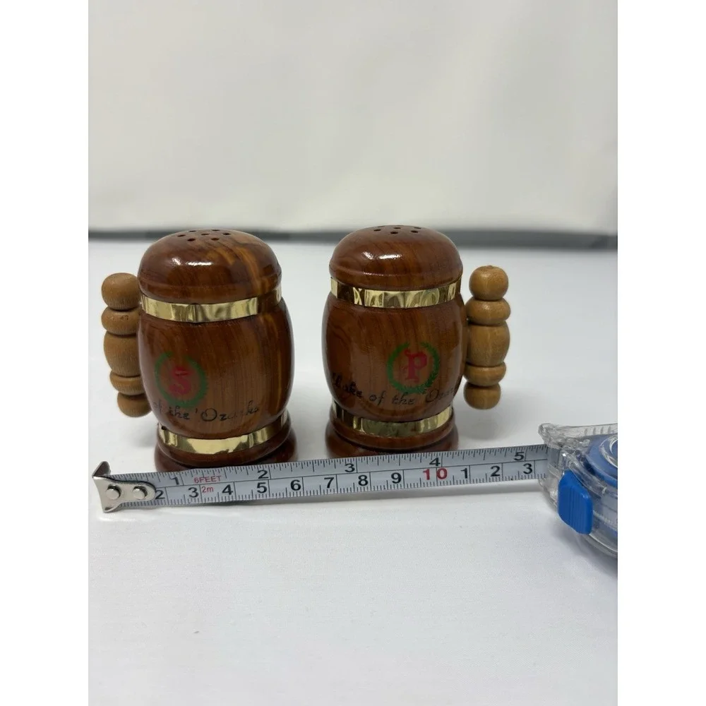 Wood Stein Vintage Lake Of The Parks Wooden‎ Salt & Pepper Shaker Retro MCM Gold